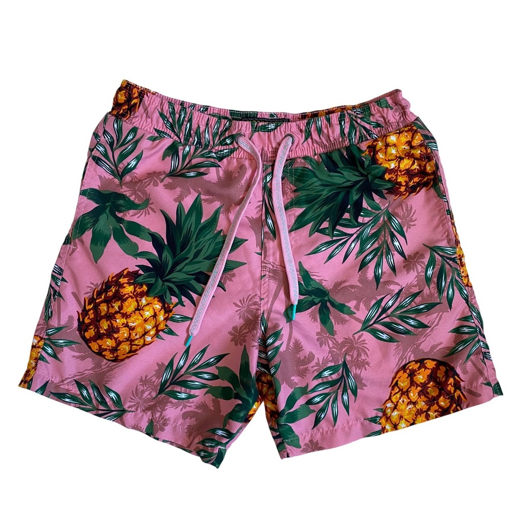 Surf Society Mens Pink Pineapple Tropical Swim Trunks Mesh Lined Board Shorts M